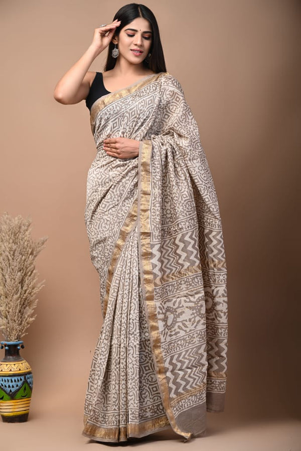 Exclusive Hand Block Printed Maheshwari Silk Saree (SWSRMAH68)