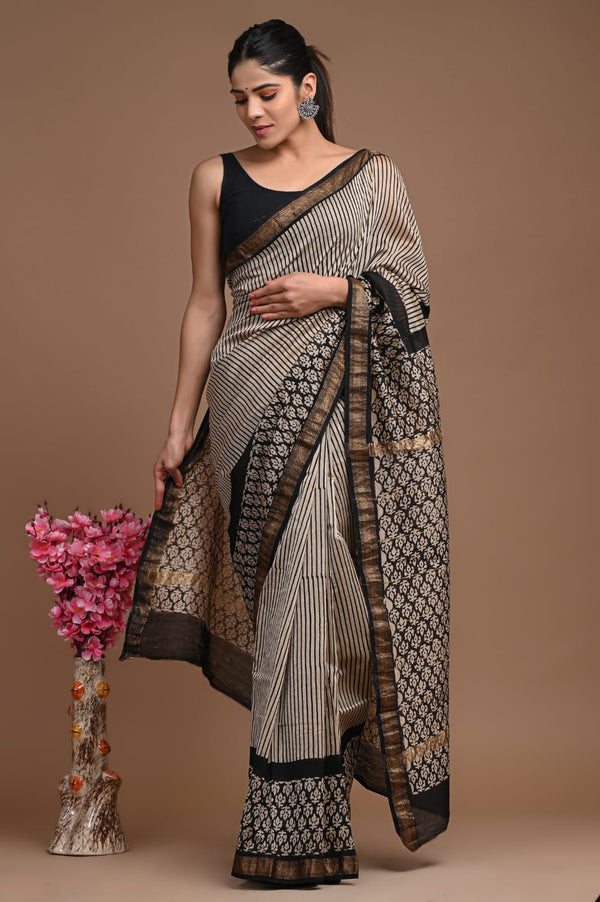 Exclusive Hand Block Printed Maheshwari Silk Saree (SWSRMAH64)