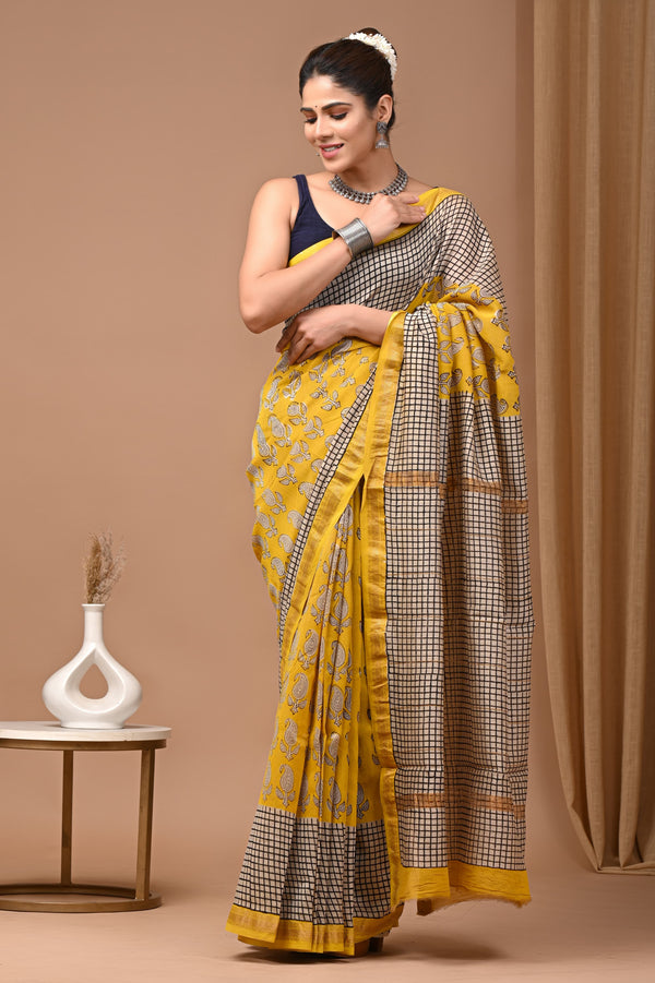 Exclusive Hand Block Printed Maheshwari Silk Saree (SWSRMAH62)