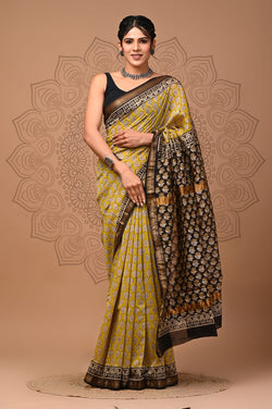 Exclusive Hand Block Printed Maheshwari Silk Saree (SWSRMAH61)