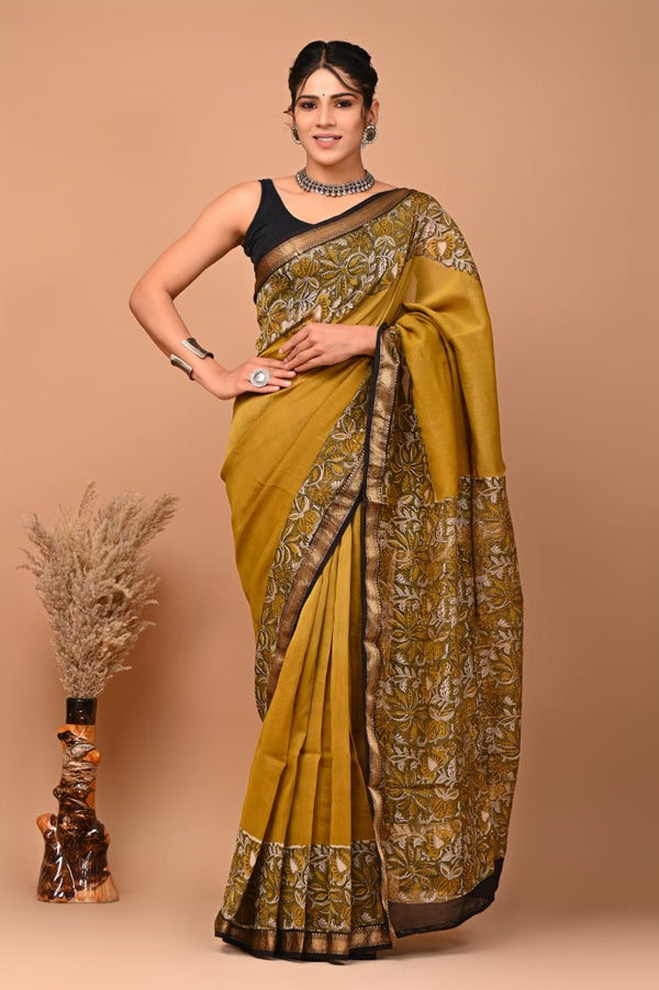 Exclusive Hand Block Printed Maheshwari Silk Saree (SWSRMAH63)