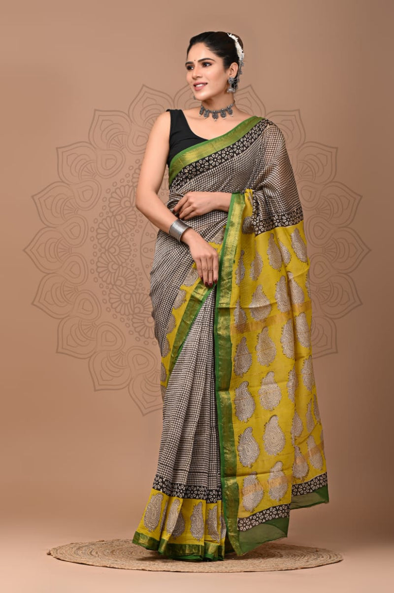 Exclusive Hand Block Printed Maheshwari Silk Saree (SWSRMAH59)