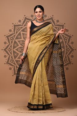 Exclusive Hand Block Printed Maheshwari Silk Saree (SWSRMAH56)