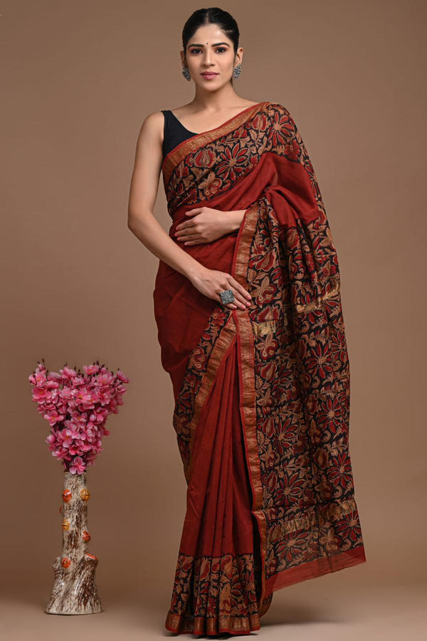 Exclusive Hand Block Printed Maheshwari Silk Saree (SWSRMAH53)