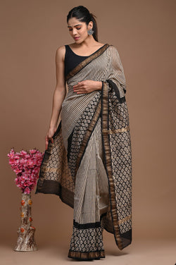 Exclusive Hand Block Printed Maheshwari Silk Saree (SWSRMAH54)