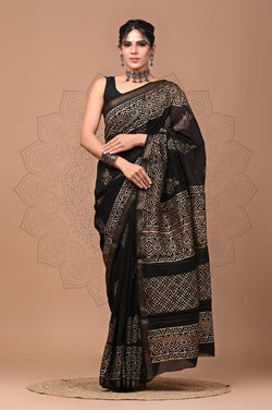 Exclusive Hand Block Printed Maheshwari Silk Saree (SWSRMAH51)