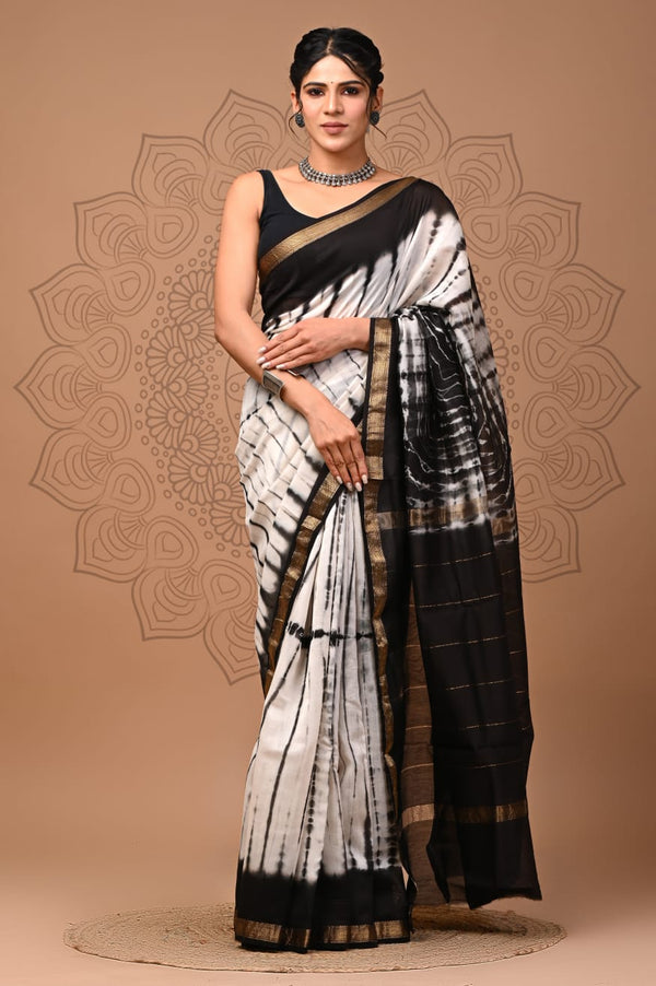 Exclusive Hand Block Printed Maheshwari Silk Saree (SWSRMAH01)