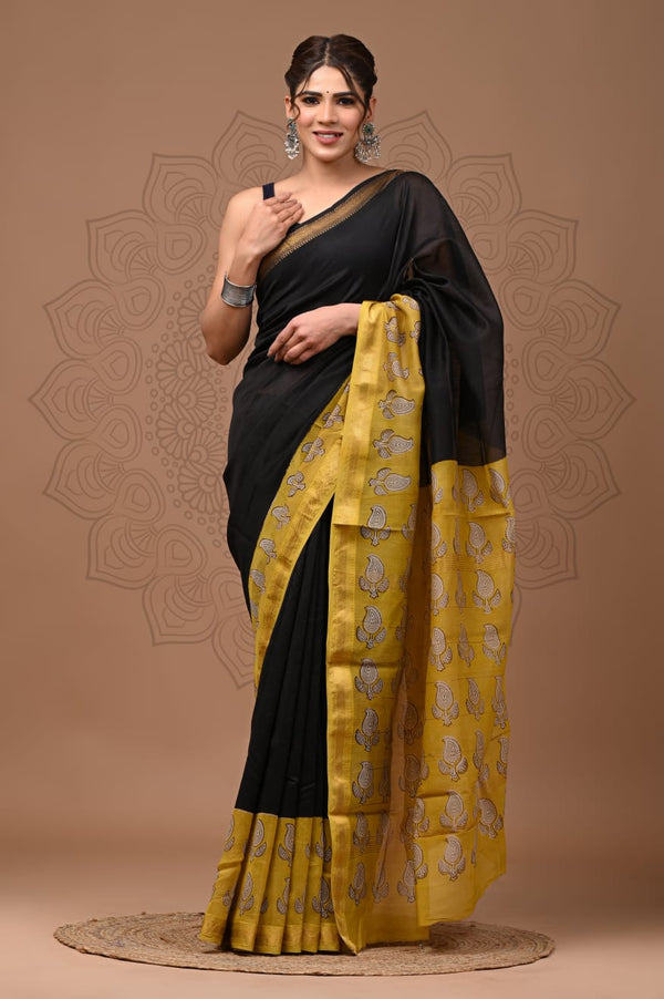 Exclusive Hand Block Printed Maheshwari Silk Saree (SWSRMAH05)