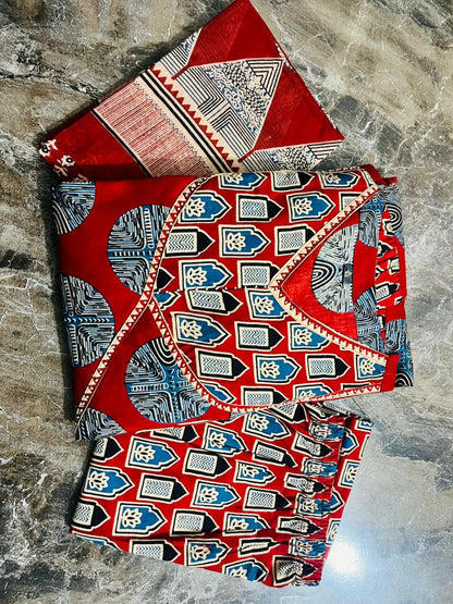 Discover elegance with our do Patti Ajrakh print Flair Anarkali suit in breathable cotton ideal for festival gatherings  (NFRD296)