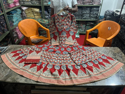 Discover elegance with our do Patti Ajrakh print Flair Anarkali suit in breathable cotton ideal for festival gatherings  (NFRD296)