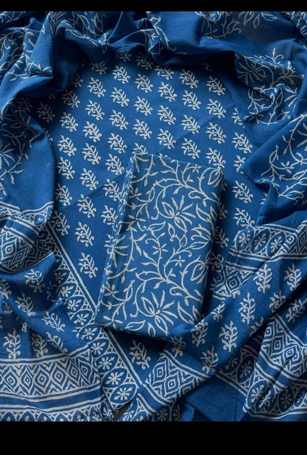 Premium hand block printed cotton suit with cotton dupatta