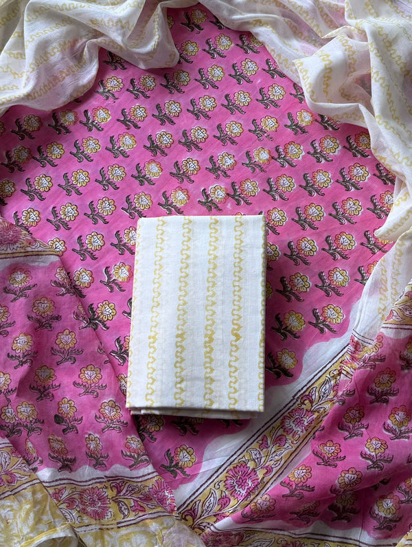 Exclusive Hand block printed cotton suit with cotton dupatta