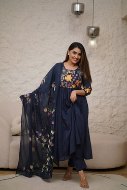 Featuring beautiful embroidery with suqes Heavy Suit which is beautifully decorated It is paired with matching pants