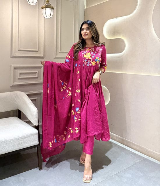 Featuring beautiful embroidery with suqes Heavy Suit which is beautifully decorated It is paired with matching pants