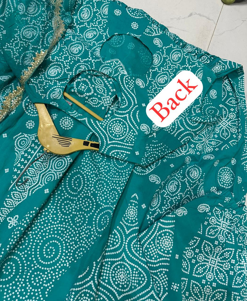 PURE COTTON BANDHANI PRINT KURTI WITH HEAVILY EMBROIDERED WORK ON DUPATTA