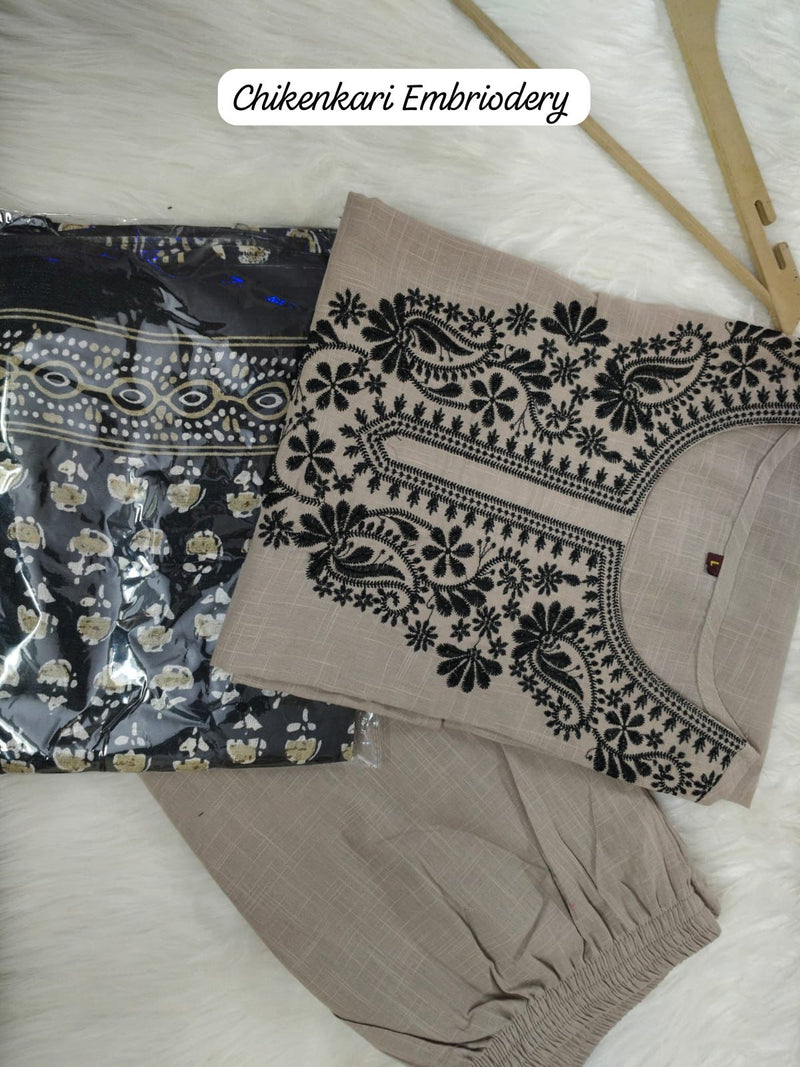 Our work cotton kurta paired with standard off white bottom fabric paired with beautiful art silk duppata..