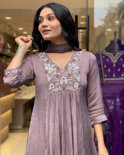 *Work - Beautiful Heavy &nbsp;embroidery and hand work kurti on kurti and sleeves.