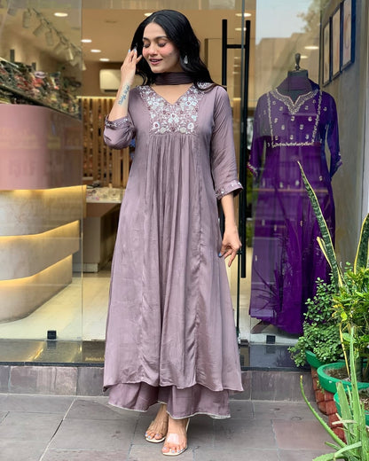 *Work - Beautiful Heavy &nbsp;embroidery and hand work kurti on kurti and sleeves.