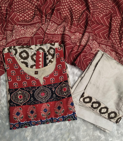 Featuring Fully Elegant Premium Muslin Suit Set Which is Beautifully Decorated With Hand Khatli Work And Original Mirror Work With Butti Pattern(SWRED08)