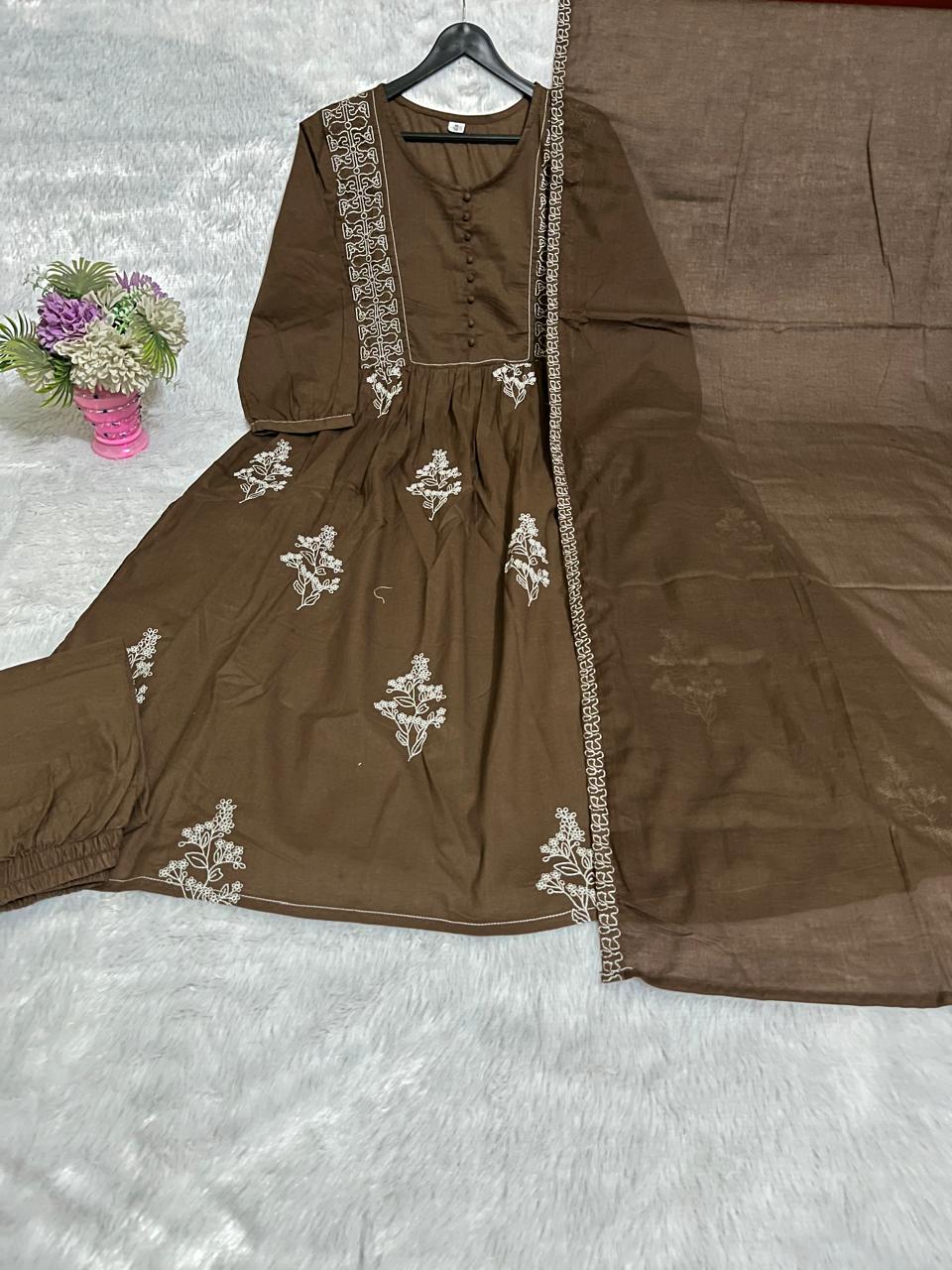 Beautiful pure cotton kurti pant dupatta set💗