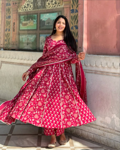 ♥️♥️“ NEW FULL COTTON PRINT ANARKALI KURTI PANT MALMAL DUPATTA ARRIVAL 😍💖