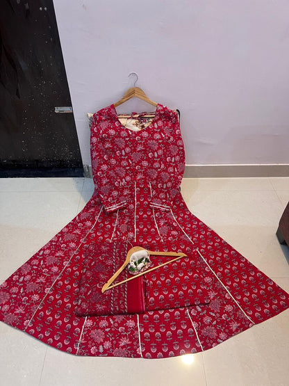 ♥️♥️“ NEW FULL COTTON PRINT ANARKALI KURTI PANT MALMAL DUPATTA ARRIVAL 😍💖