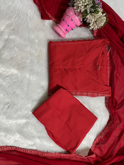 Beautiful pure cotton kurti pant dupatta set💗