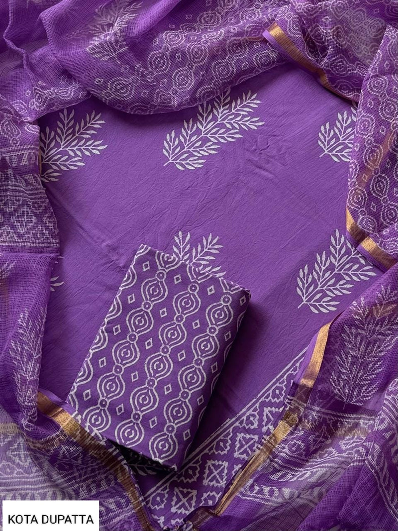 Premium Hand Block Print Cotton Suit Set with Kota Doria Dupatta