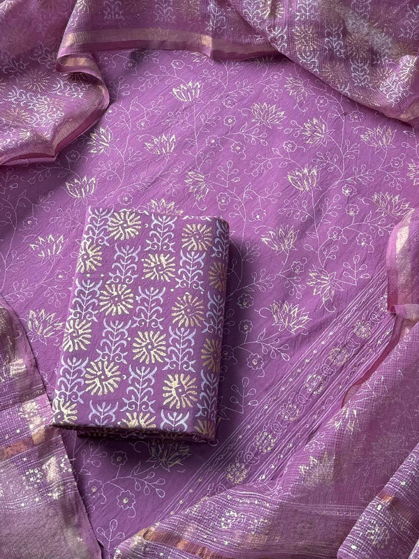 Premium Hand Block Print Cotton Suit Set with Kota Doria Dupatta