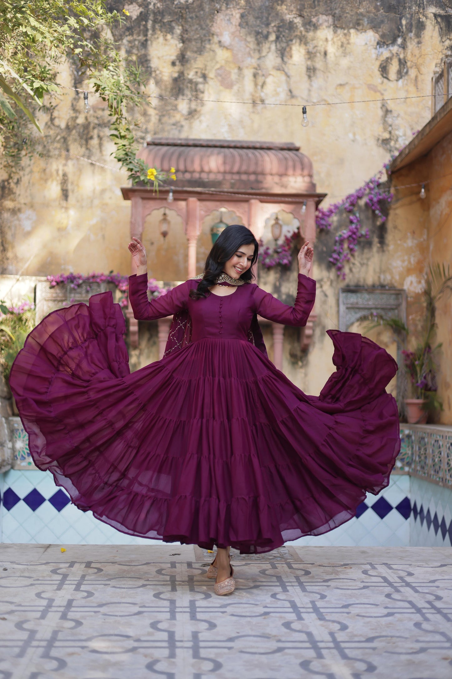 Desirable Women's Fully Flair Gown Made With Star Georgette Fabrics and Designer Embroidered Dupatta 💃🏻(WD01)