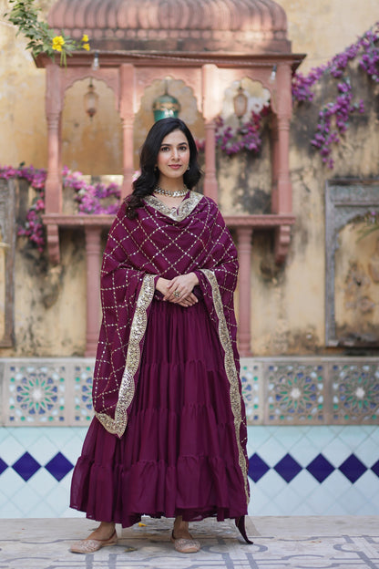 Desirable Women's Fully Flair Gown Made With Star Georgette Fabrics and Designer Embroidered Dupatta 💃🏻(WD01)