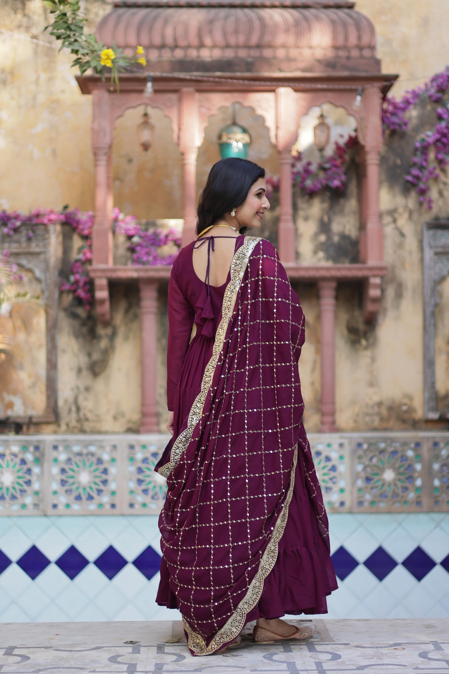 Desirable Women's Fully Flair Gown Made With Star Georgette Fabrics and Designer Embroidered Dupatta 💃🏻(WD01)