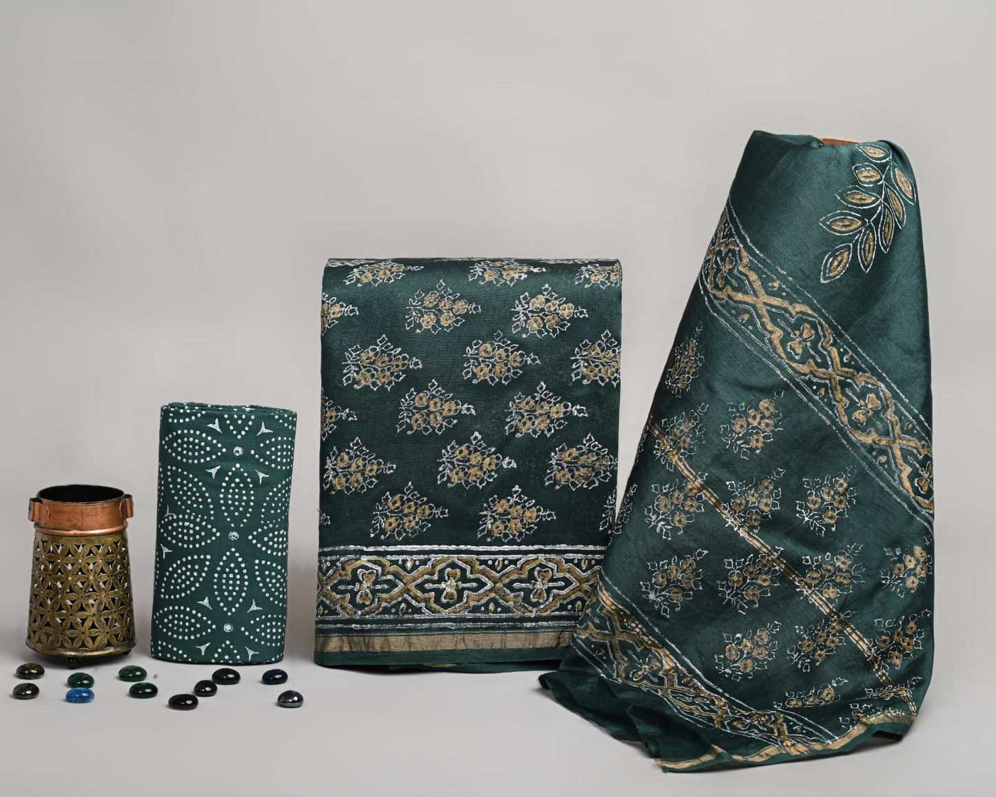 EXCLUSIVE COLLECTION : HAND BLOCK PRINT CHANDERI SILK SUIT SET