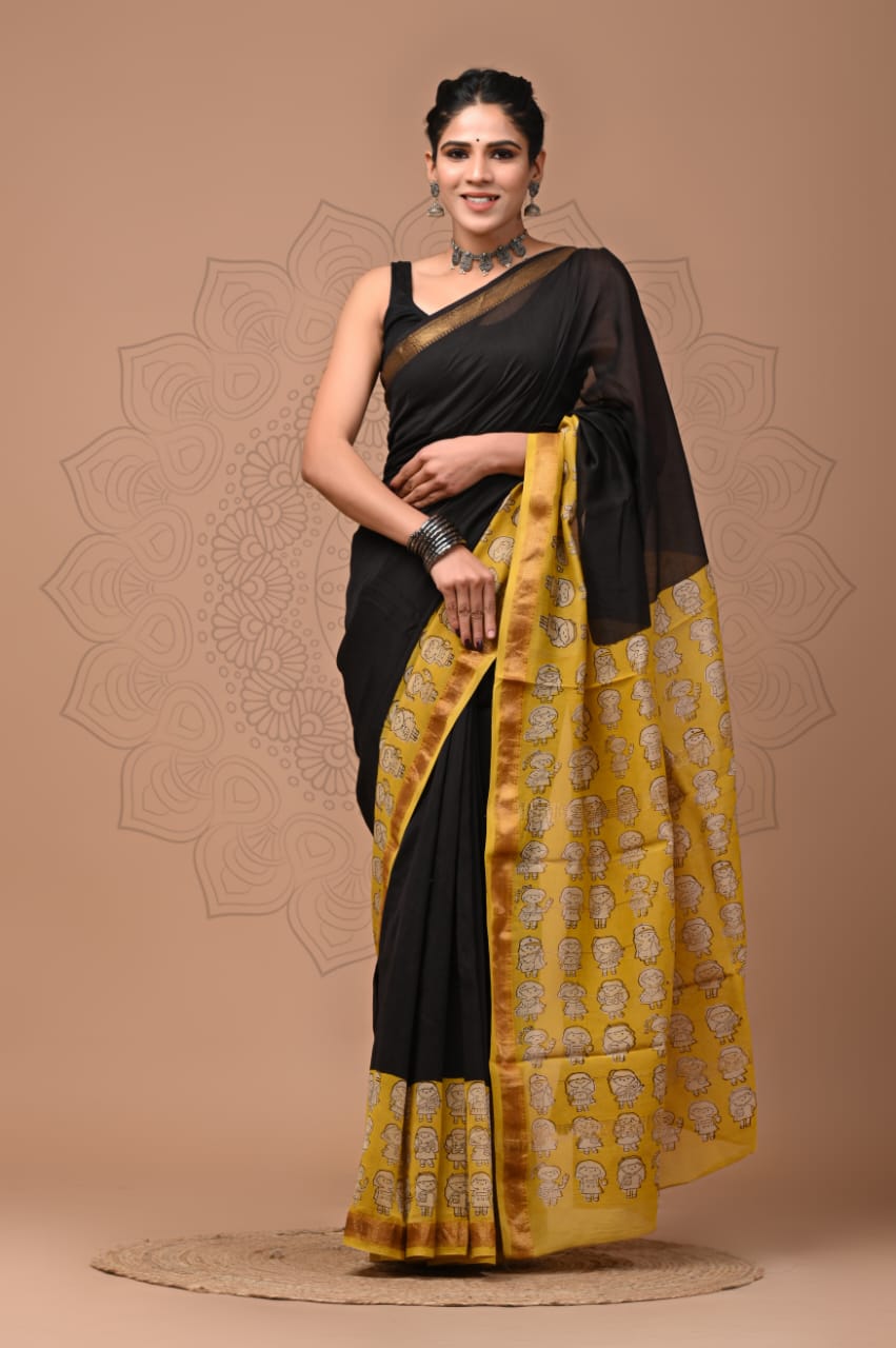 Exclusive Hand Block Printed Maheshwari Silk Saree (SWSRMAH01)