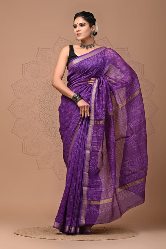 Exclusive Hand Block Printed Maheshwari Silk Saree (SWSRMAH01)