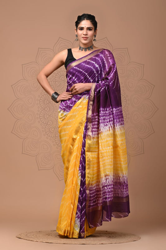 Exclusive Hand Block Printed Maheshwari Silk Saree (SWSRMAH01)