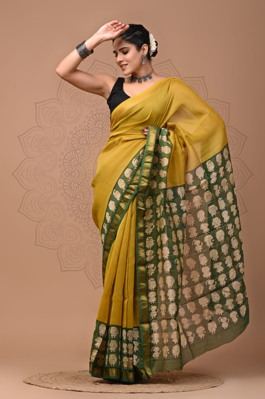 Exclusive Hand Block Printed Maheshwari Silk Saree (SWSRMAH03)