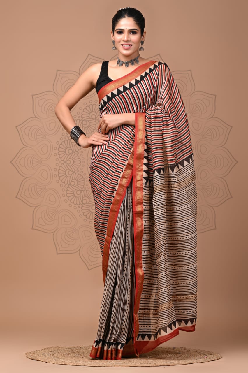 Exclusive Hand Block Printed Maheshwari Silk Saree (SWSRMAH04)