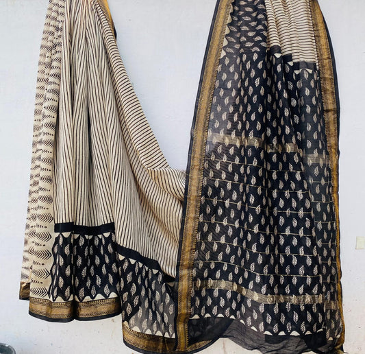 Exclusive Hand Block Printed Maheshwari Silk Saree (SWSRMAH07)