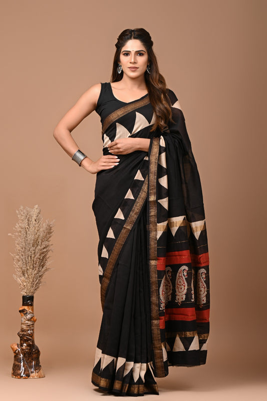 Flora Printed Maheshwari Silk Saree (SWSRMAH10)