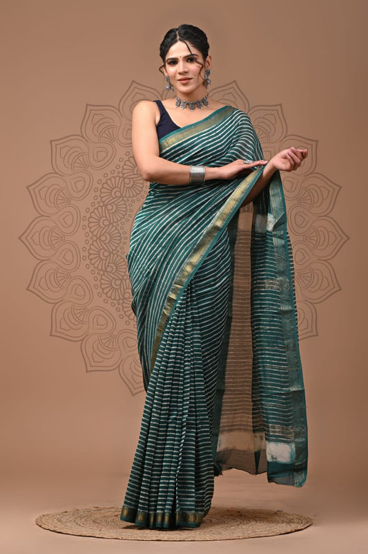 Exclusive Hand Block Printed Maheshwari Silk Saree (SWSRMAH55)