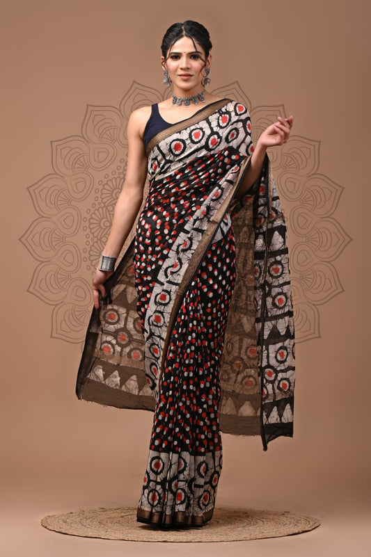 Exclusive Hand Block Printed Maheshwari Silk Saree (SWSRMAH56)