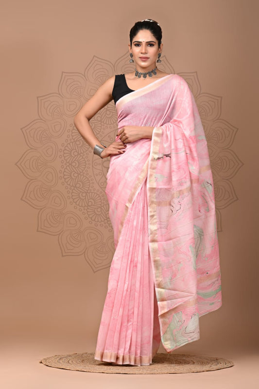 Exclusive Hand Block Printed Maheshwari Silk Saree (SWSRMAH59)