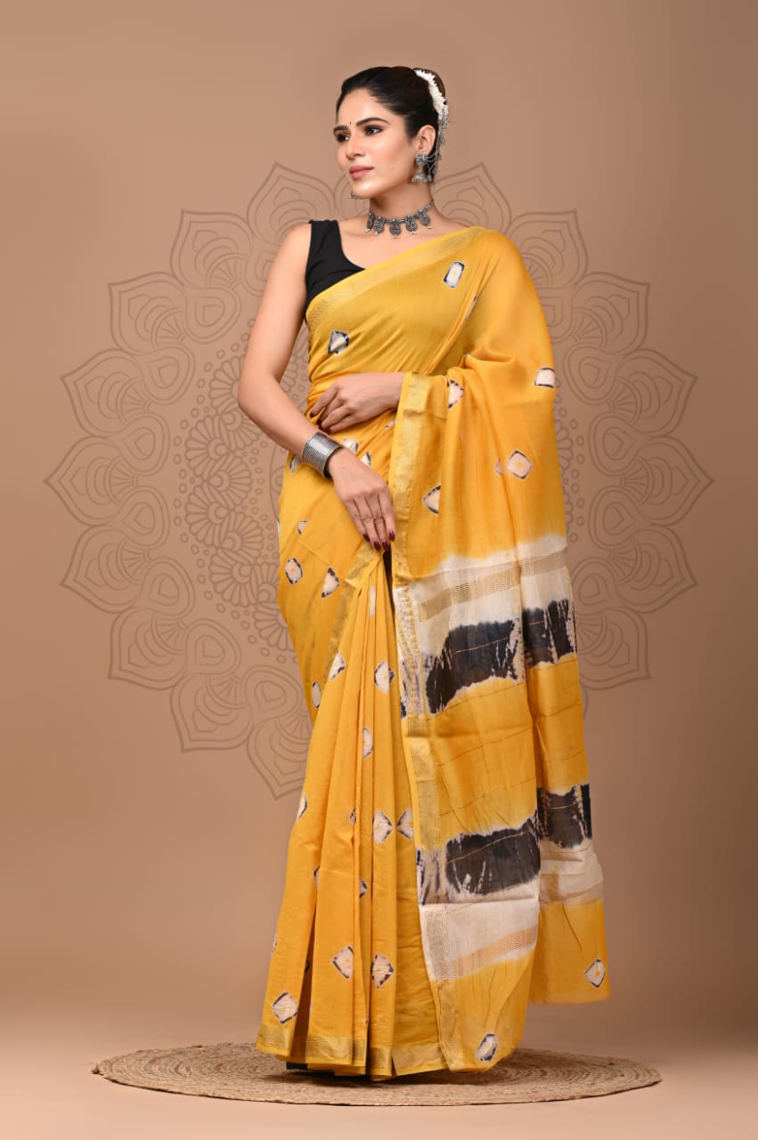 Exclusive Hand Block Printed Maheshwari Silk Saree (SWSRMAH60)