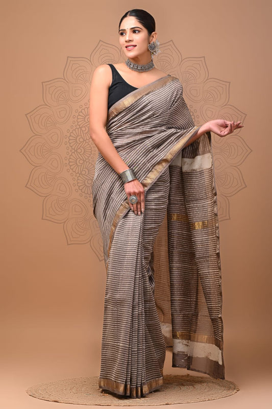 Exclusive Hand Block Printed Maheshwari Silk Saree (SWSRMAH62)