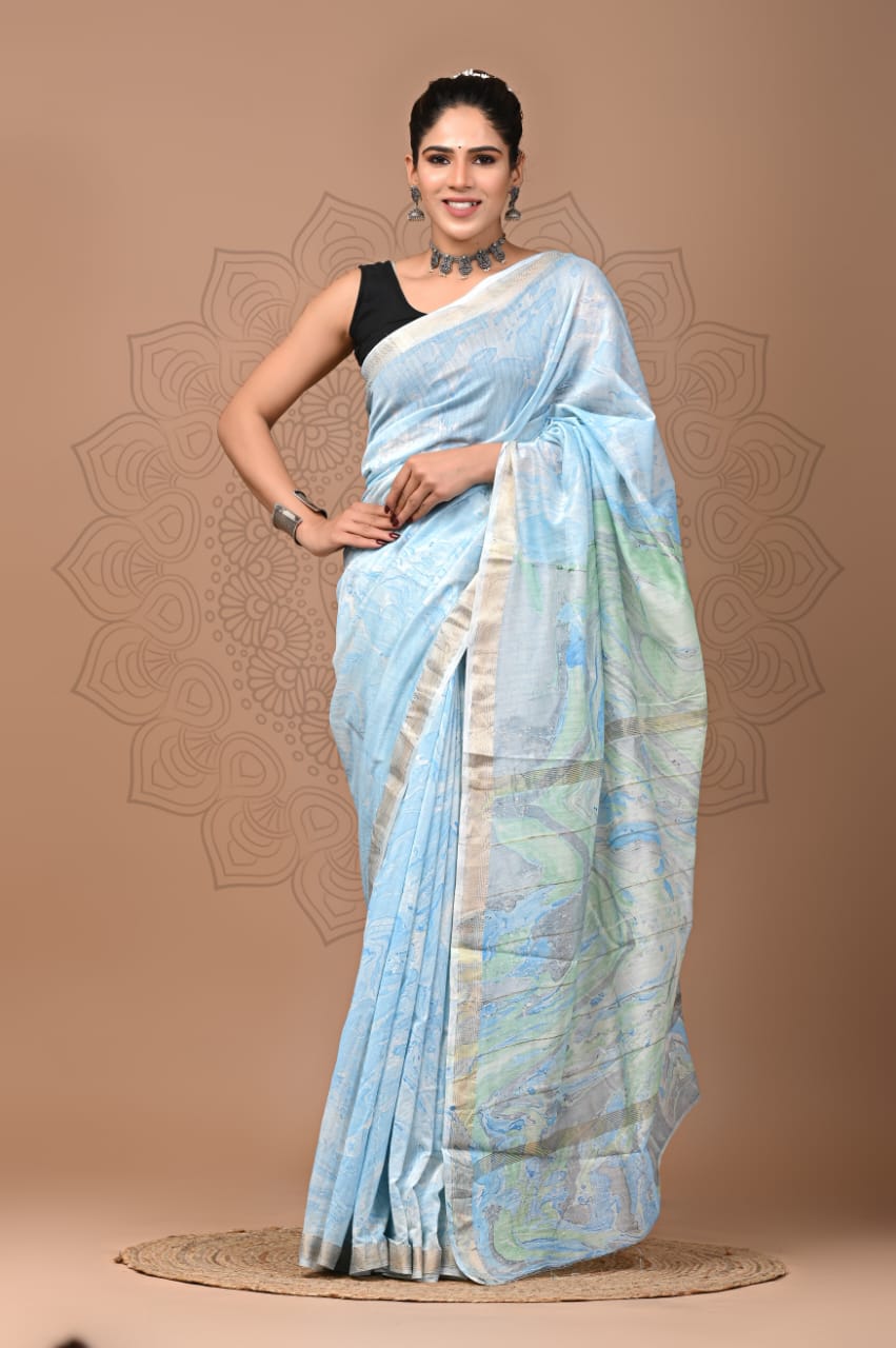 Exclusive Hand Block Printed Maheshwari Silk Saree (SWSRMAH66)