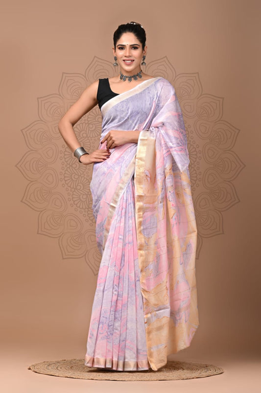 Exclusive Hand Block Printed Maheshwari Silk Saree (SWSRMAH69)