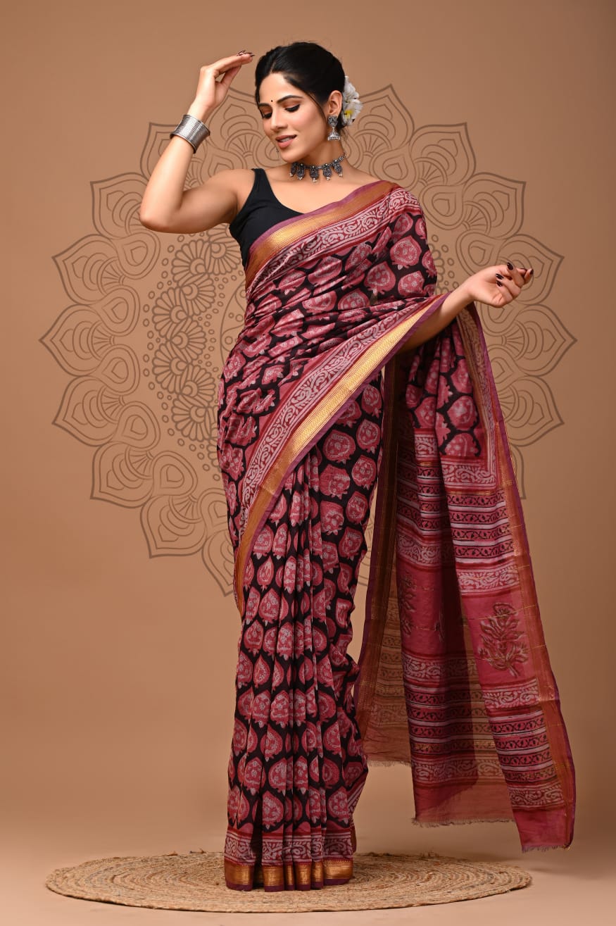 Flora Printed Maheshwari Silk Saree (SWSRMAH09)