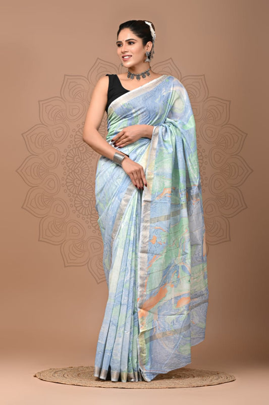 Exclusive Hand Block Printed Maheshwari Silk Saree (SWSRMAH53)