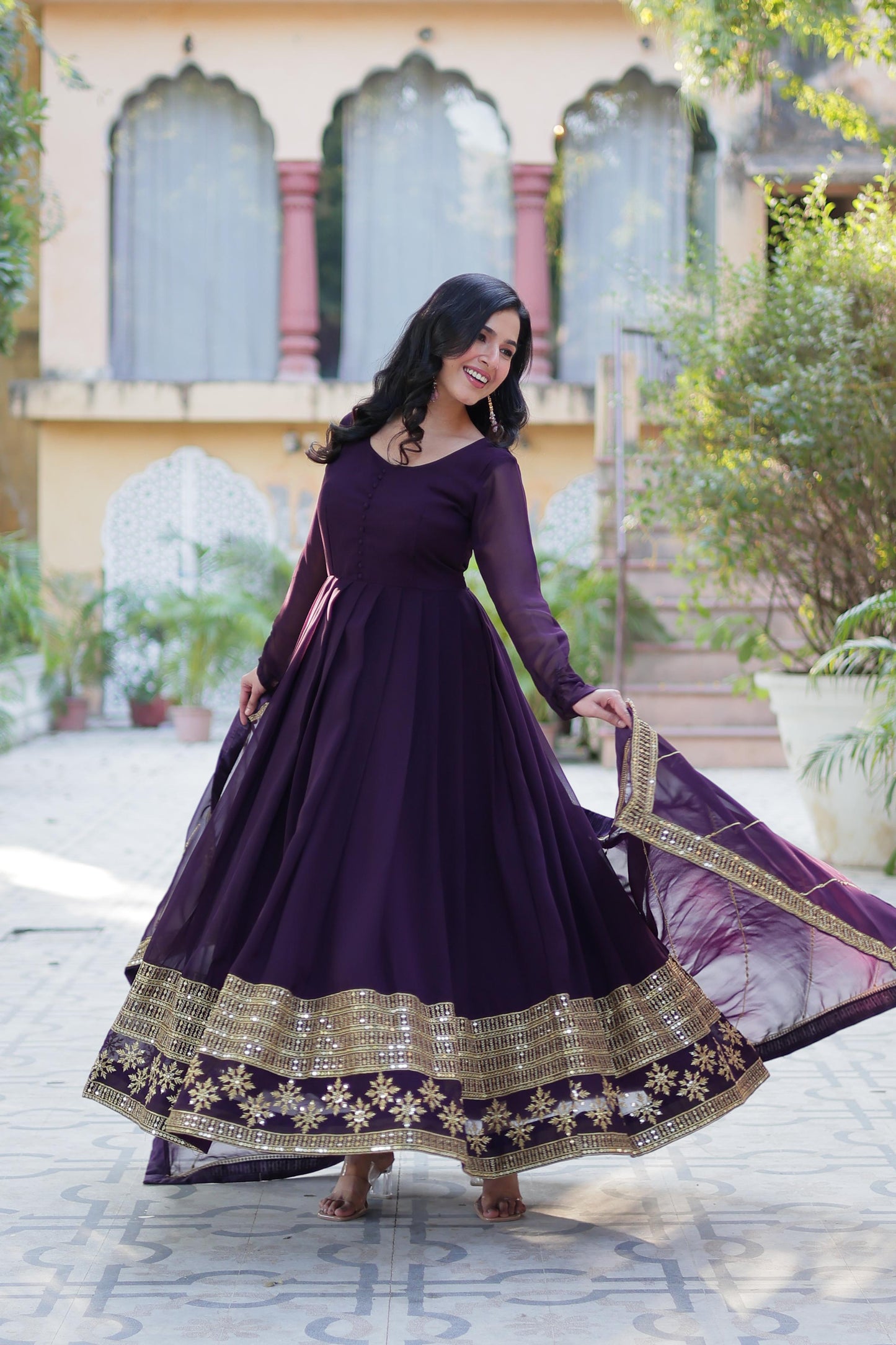 Faux Blooming Gown with Dupatta With Attractive Embroidered work.👗